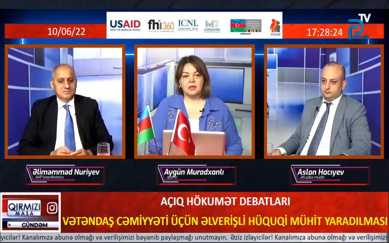 Vətəndaş cəmiyyəti üçün əlverişli hüquqi mühitin yaradılması  mövzusu  PRİME TV-də müzakirə edilib